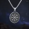 Anhänger Halsketten 2023 Edelstahl Vintage Viking Rune Kompass Halskette Metall Pagan Amulett Für Männer Zubehör