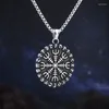 Collares colgantes 2023 Acero inoxidable Vintage Viking Rune Compass Collar Metal Pagan Amulet para hombres Accesorios