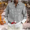 Camisas casuales para hombres 2023 Regalo de Navidad Manga larga Muñeco de nieve Imprimir Polo Collar Camisa Vestido de fiesta de vacaciones Plus Tamaño S-6XL