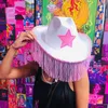 Boinas Mulheres Western Pink Star Cowboy Hat Cowgirl com Tassel Party Classic Cap