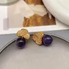 Brincos Euramerican Retro Pétala Forma Mosaico Zircão Natural Ametista Para Mulheres Simples Moda Chapeamento 18k Ouro