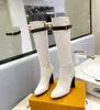 Últimas botas largas para mujer con cremallera interior recta y tacón grueso de 9,5 cm, parte superior de piel de vaca con punta redonda, forro interior de piel de oveja, suela de cuero genuino, tamaño de hebilla 34-42