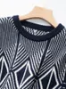 Kvinnors tröjor Kvinnor Geometriska mönster Woolen Jacquard tröja 2023 Autumn Winter Vintage Loose Thick Casual Knit Pullover Unisex Knitwear