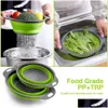 Colanders Strainers Foldable Sile Colander Fruit Vegetable Washing Basket Strainer With Handle Collapsible Drainer Kitchen Tools Cl Dhwbi
