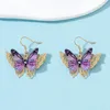 Orecchini pendenti da donna eleganti con pendente a farfalla viola, orecchio lungo, strass, accessori da sposa