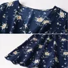 Freizeitkleider Damen Boho Floral V-Ausschnitt Midikleid Damen Urlaub Strand Swing Sommerkleid Kurzarm Elegant