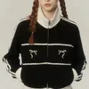 Dames Hoodies Sweatshirts Y2K Dames Vintage Koreaanse Mode Streetwear Zip Up Crop Harajuku Boog Cropped Rits Jassen Kpop Sweatshirt Kleding 231011