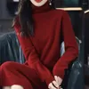 Casual Dresses Warm Pile Collar Knitted Dress Loose Straight Pullover Midi Winter Women Knitwear Vestido Korean Bottoming Sweater Robe