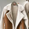 Women's Jackets Winter Loose Splice Contrast Biker Jacket Korean Brown Women Fleece Thicken Coat Vintage Large Size Casual Lapel Female Outwear 231011