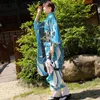 Abbigliamento etnico Abito formale giapponese Kimono con maniche vibranti Blu Modello tradizionale Completo Tsurugi Lunghezza 160 cm