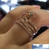 Mode Mtilayer Morganite Rings Rose Gold Color Wedding Jewelry Champagne Crystal Stone Ring Bague For Women Mother Days Dhgarden Otpem