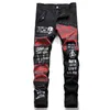 Damskie dżinsy streetwear punk Punk Men's Pants Skull Patchwork Nit Hip Hop Denim Mężczyźni HARAJUKU RED PRADE