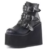 Boots 2023 Winter Buckle Ankel Women Gothic Punk Female Platform Wedges High Heels Pu Botas Mujer