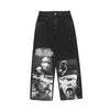 Мужские джинсы 2023, уличная одежда, модели для пар, пародия, абстрактный тренд, широкие брюки в стиле хип-хоп, свободные повседневные брюки для мужчин с принтом