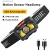 Head lamps 6 Mode Usb Rechargeable Headlamp LED Work Head Light Outdoor Head Lamp Light Motion Sensor Headlight Camping Fishing Night Light Q231013