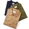 Chemises décontractées pour hommes Vintage Cargo Hommes Automne Américain Rétro Militaire À Manches Longues Chemise À Revers Pur Coton Lavé Mode Haut D'hiver