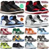 Con scarpe da basket Box 1 alte 1s da uomo Palomino Satin Bred UNC Toe Washed Nero rosa blu universitario Lost and Found brevetto reale Dark Mocha scarpe da ginnastica da donna sneakers