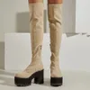 Botas Primavera Outono Europeu América Estilo Slim Super Salto Alto Plataforma Stretch Tecido Mulheres Sobre-o Joelho Longo Botas Modernas 231011