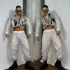 Sahne Giyim Pulları Hip Hop Giysileri Gece Kulübü Erkek Dansçı Kostüm Gümüş Ceket Pantolon Gogo Dance Giyim Partisi Çılgın Kıyafet VDB7390