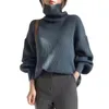 Kvinnors blusar Kvinnor Långärmad topp i fast färg stickad tröja mysig stilfull vinter hög krage vindtät design elastik