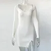 Casual Dresses Elegant White Sweater Dress 2023 Winter Long-sleeved Knitted Tight-fitting Sexy Split Mini Autumn And