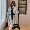 Robe de deux pièces Unxx 2023 Automne et hiver Parfum Costume Femme Veste Jupe Set Lady Tweed Slim Blazer Court Top Plissé Deux pièces