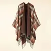 Shawls Autumn Winter Color Grid Pattern Imitation Cashmere Warm Casual Women Tassels Shawl Poncho Capes Lady Coat Khaki 231012