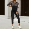 Kadınlar İki Parçalı Pantolon Trailsuit 2 Set Uzun Kollu Sweatshirt Moda Kafes Fermuarı Üst Kırış Pep Pantolon Ladies Suit 231011