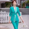 Kvinnors tvåbitar byxor Kvinnor Elegant Pant Suit Högkvalitativ Kontor Damer Black Green Blue Pink Byxor Kvinnliga Formella arbetsföretag 2 Piece Set S-5XL 231011