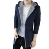 Herrgravrockar vinter män med varma huva herrrockar mode vintern män kashmire varm jacka hoodie trench plus size man jackets svart j231012