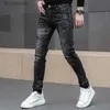 Мужские джинсы Новая весенне-осенняя дизайнерская одежда Boyfriend Black FASHION Корейские винтажные брюки-карго Тонкие эластичные джинсы с вышивкой БрюкиL231011