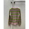 2023 Autumn/Winter New Pink Green Stripe Sweater Embroidery Logo Contrast Round Neck Knit Slim Fit Show Slender Temperament Versatile Top Designer Pullover