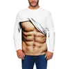 Men's T Shirts Men Long Sleeve Pullover Simulated Muscle Print Strong Tattoo Shirt Crew Neck Blouse Activewear Top Tee Male T-shirts