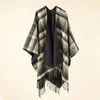 Shawls Autumn Winter Color Grid Pattern Imitation Cashmere Warm Casual Women Tassels Shawl Poncho Capes Lady Coat Khaki 231012