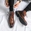 Boots Pointed Toe Leather Fashion High Top Shoes Men 2023 Lace-Up Male Ankle Brand