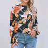 Kvinnors blusar Casual Loose Shirts Fashion Print Blus Autumn Long Flare Sleeve Edible Collar Tops Women Clothes Blusa 29098