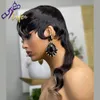 Parrucche sintetiche Parrucca interamente realizzata a macchina con frangia Coda di rondine Onda del corpo Glueless Bionda Mullet Parrucche per capelli umani Evidenzia Parrucche Pixie Cut 231012