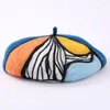 Berets Hat Woolen Women Sboy Caps In Bright Colors With Oil Painting Style For Warm Keeping & Wind Protection