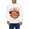 Men's T Shirts Men Long Sleeve Pullover Simulated Muscle Print Strong Tattoo Shirt Crew Neck Blouse Activewear Top Tee Male T-shirts