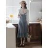 Casual Dresses Light Blue Thin Denim Dress For Women Wide Strap Slim A-Line Suspender Vestidos Female Ruched Overalls Summer