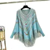 Châles femmes Vintage Patchwork gland Tricot pull Poncho femme manches chauve-souris surdimensionné tricot châle ponchos et Capes pulls 231012