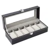 Caixas de jóias lindo 6 slot pu couro relógio caixa de exibição titular relógio caixa de armazenamento de jóias com tampa de vidro mais rápido para encontrar tesouro 231011