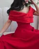 Party Dresses Noble Red Off The Shoulder Neckline Prom Dress Short Sleeves With Ankle Length Evening Elegant For Women2023