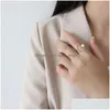 Altri nuovi gioielli di perle d'acqua dolce naturali 100% 925 Sterling Sier geometrici cerchi vuoti anelli regolabili per le donne Studenti Regali Je Dhbba