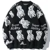 Suéteres para hombres Jersey de algodón Hombres 2023 Otoño Letra LACIBLE Oso divertido Impresión de punto Hip Hop Harajuku Streetwear Suéter Tops