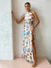 Casual Dresses Printed Holiday Sexy Dress Women Skew Collar Hollow Out Side Split Party Wedding Summer Elastic High Waist Bodycon Robe