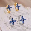 Stud Earrings Zircon Bule Cross For Women Stainless Steel Gold Plated Hoop Earring 2023 Trend Luxury Wedding Jewelry