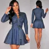 Casual Dresses Jean Short Mini Dress Fashion Women's Long Sleeve Slim Casuai Peplum Washed Denim Blue Belted S-3XL225Y