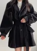 Womens Wool Blends Korean Thick Female Trench Warm Jackets Turndown Collar Long Puff Sleeve Clothes Autumn Elegant Belt Coat Women Chic Midi Top 231012