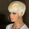 Perruques synthétiques Debut 613 couleur blond miel perruque courte ondulée Bob Pixie coupe pleine Machine faite perruques de cheveux humains avec frange pour les femmes noires Remy 231012